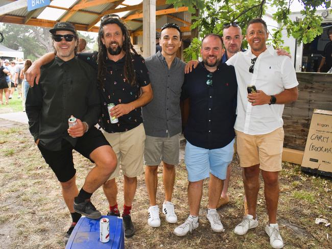 Kirk Hammett, Card Nicholls, Daniel Boon, Ian Baker-Finch, James McLounan and Luke Faull at the Alex Scott &amp; Staff Woolamai Cup on Saturday, February 8, 2025. Picture: Jack Colantuono