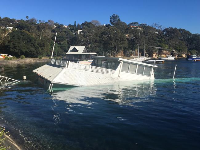 The houseboat has apparently become a victim of Sydney’s recent wild weather.