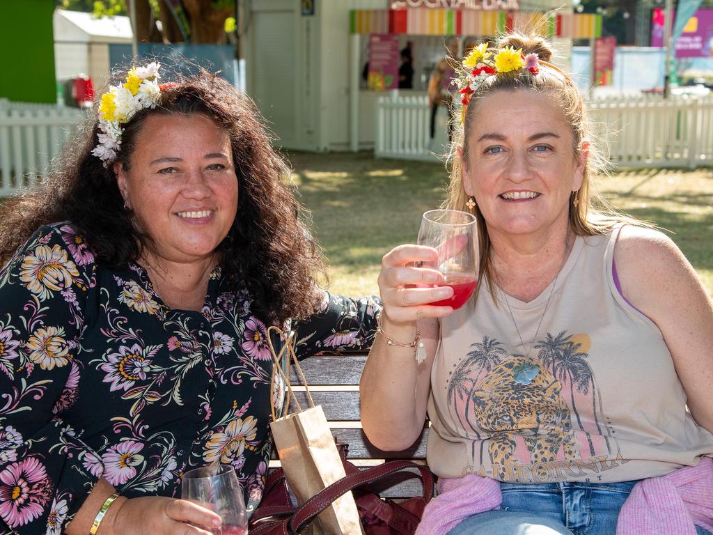 Angela Toia (left) and Carolyn Tyson at the Toowoomba Carnival of Flowers Festival of Food and Wine, Sunday, September 15, 2024. Picture: Bev Lacey