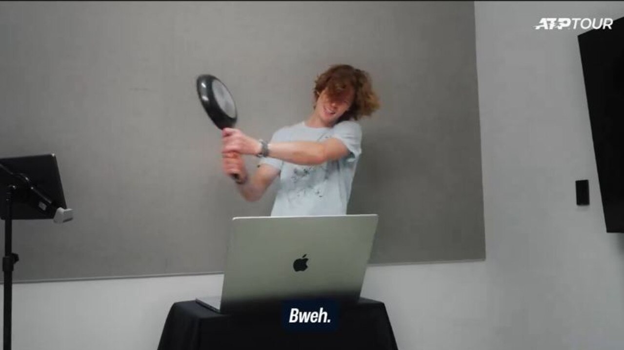 Andrey Rublev with his frying pan. Photo: Twitter