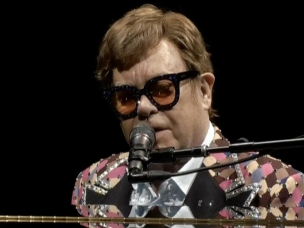 Elton John performing Don’t Let The Sun Go Down On Me during Shane Warne’s memorial Picture: Sky News