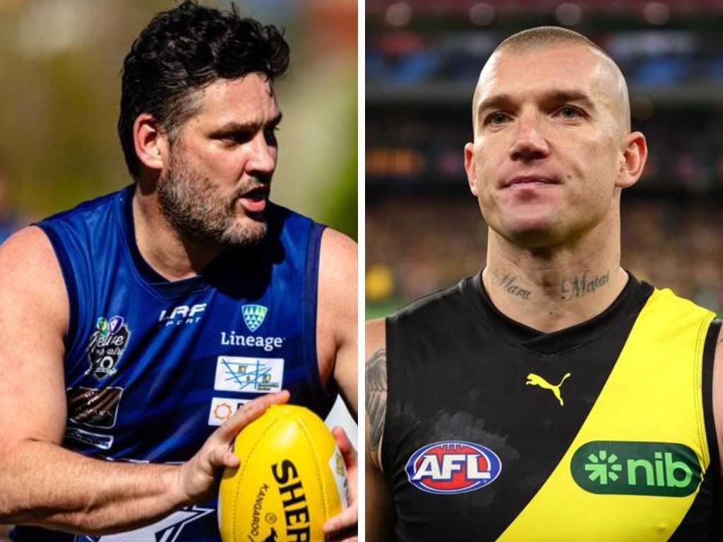 Brendan Fevola and Dustin Martin. Photos: News Corp/Getty Images