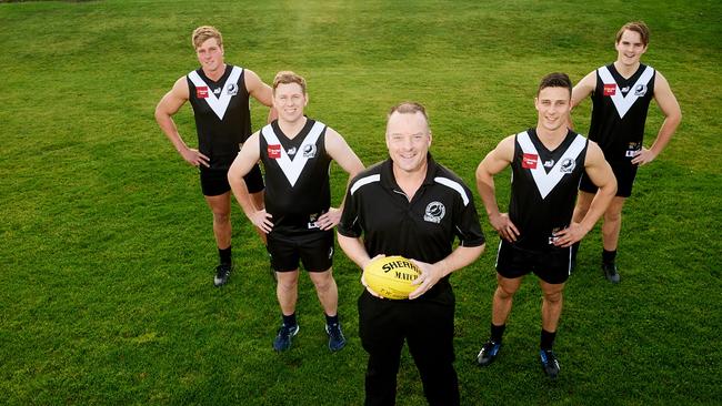 Kalangadoo Football Club will remain in the Mid South Eastern Football League. Pictured last year Liam Hay, president Reece Carlson, former president Adam Box, Ethan Maney and Charlie Box. Picture: Frank Monger