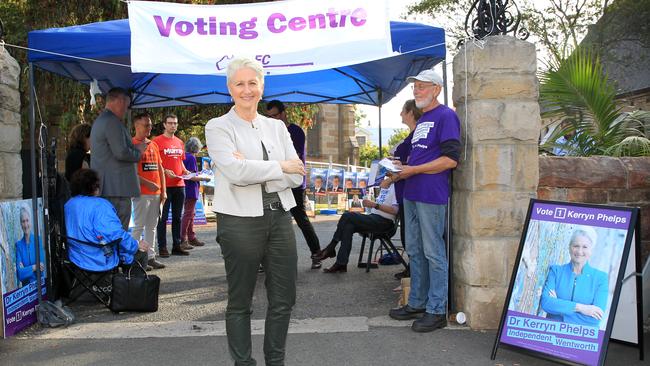 Polling claims Left-wing independent Kerryn Phelps will smash the Liberals’ Dave Sharma by 55 per cent to 45, after preferences. Picture: Christian Gilles