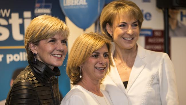 Sandra Brewer, centre, with Julie Bishop and Senator Michaelia Cash at a Liberal campaign party in 2015.