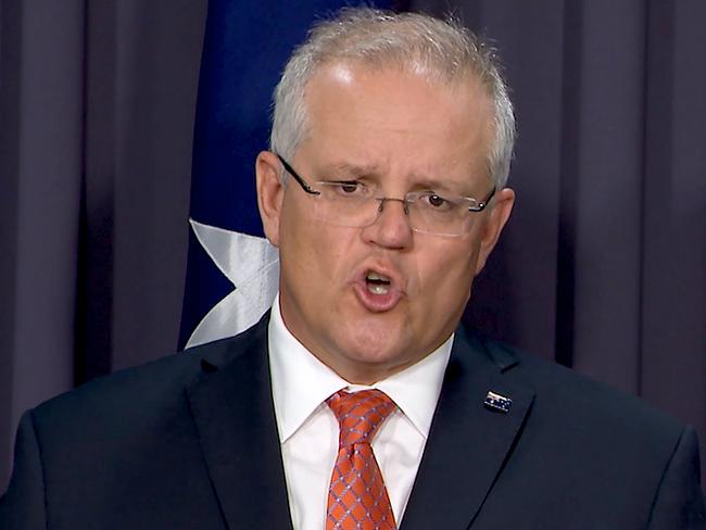 A screen grab obtained from a video on Sunday, January 12, 2020 showing Australian Prime Minister Scott Morrison addressing the media in Canberra. (AAP Image/Marc Tewksbury) NO ARCHIVING