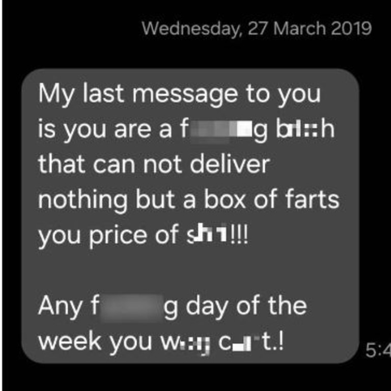 A text Mr McCosker allegedly sent to an employee in 2019, when he was directing his own company.