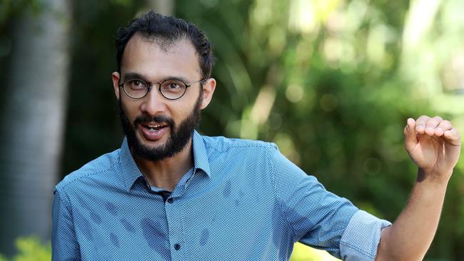 Greens Councillor Jonathan Sri leads the protest. Picture: Liam Kidston