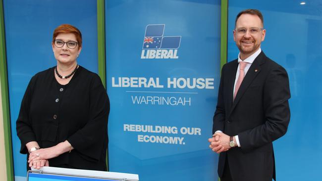 Minister for Foreign Affairs Marise Payne with Senator Andrew Bragg at Liberal House, Balgowlah. Picture: Supplied.