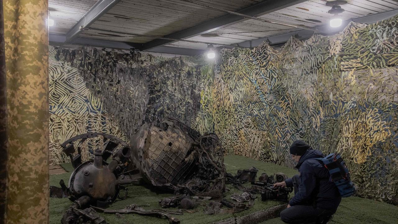 Parts of a missile collected from the impact site in the town of Dnipro. Picture: Roman Pilipey/AFP