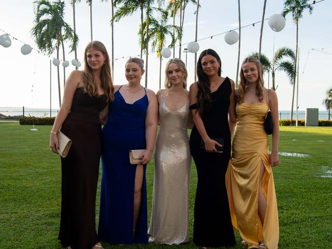 Alice, Gemma, Ashleigh, Pania and Aisha at the Year 12 School formals of O'LOUGHLIN CATHOLIC COLLEGE at Mindil Beach Resort, Darwin. Picture: Pema Tamang Pakhrin.