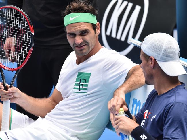 Roger Federer and Hewitt practised together ahead of the Australian Open.