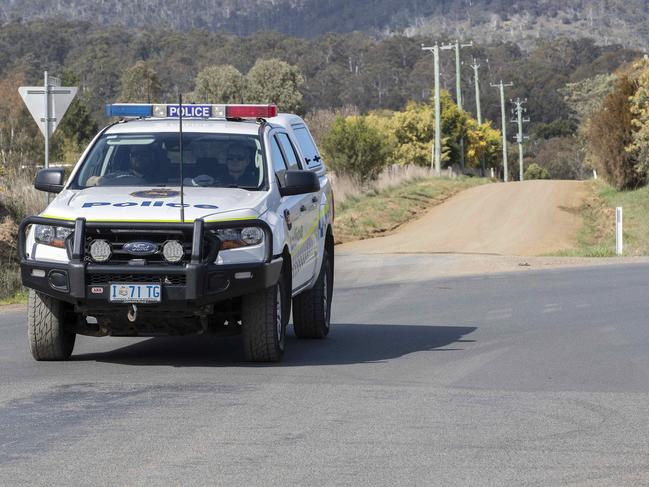 Shooting near Glenfern in the Derwent Valley, police searching at the intersection of Glenfern Road and Triffetts Road. Picture: Chris Kidd