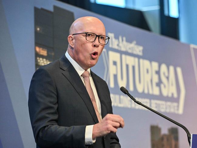 Leader of the Opposition Peter Dutton delivers a speech at the Building a Bigger, Better SA Forum. Picture: NewsWire / Brenton Edwards