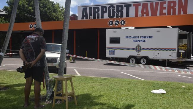 Territorians are paying their respects to a young man who was stabbed and died during a shift at the Airport Tavern. Picture: Sierra Haigh