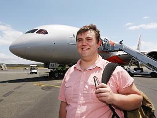 Jordan Smith from Sydney was on the inaugural flight. Pic: Brendan Radke