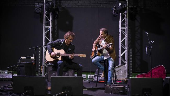 Moss and Cassar-Daley rehearsing on stage at The Triffid, Brisbane. Picture: Russell Shakespeare