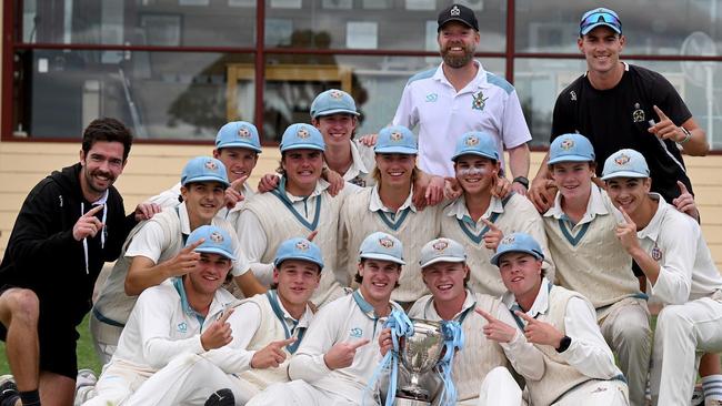 Geelong Grammar celebrating their APS cricket premiership.