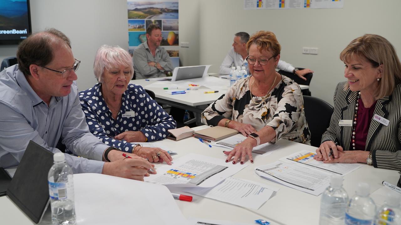 Greater Whitsundays Economic Development Road Map committee members (from left): Aurecon technical director Steve Cutting, Whitsunday Regional Councillor Jan Clifford, Mackay Regional Council Deputy Mayor Karen May, and CCIQ Mackay and Whitsundays manager Maree Franettovich, at a workshop on Friday to whittle down the Mackay Isaac Whitsunday region’s key priorities. Picture: Heidi Petith