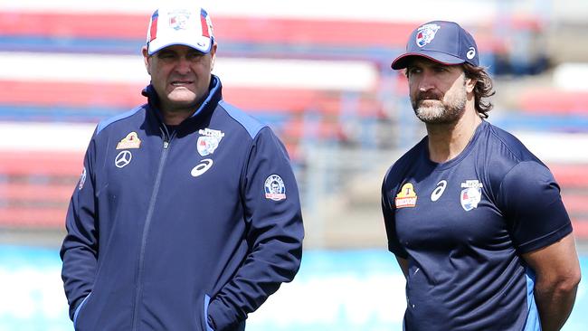 Western Bulldogs coach Luke Beveridge (right) with footy manager Chris Maple. Pic: Michael Klein