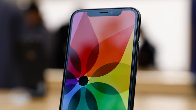 The notch (black area) at the top of iPhone X houses lenses and sensors for Face-ID facial recognition. Picture: AFP