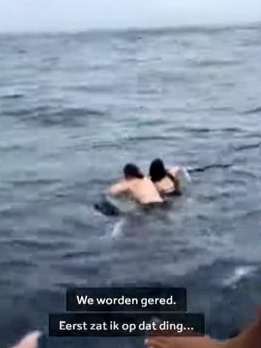 Two passengers in the water after the accident. Picture: YouTube