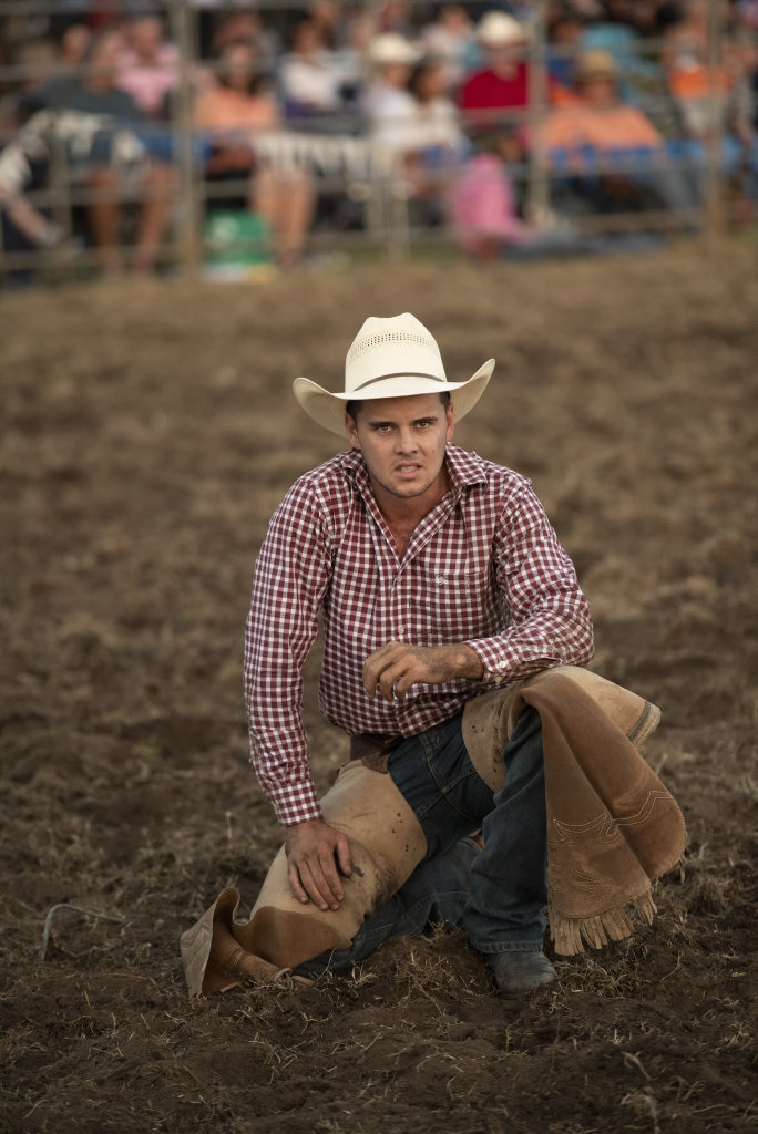 High riding but frustration in the saddle bronc at the Lawrence Twilight Rodeo. Picture: Adam Hourigan