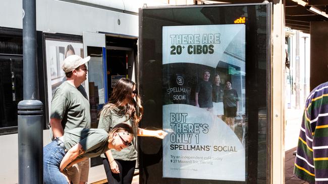 One of the new bus stop advertisements and billboards appearing across Adelaide. Picture: Topbunk