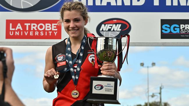 Eltham’s Angelique Reibelt claimed the grand final medal. Picture: Andy Brownbill