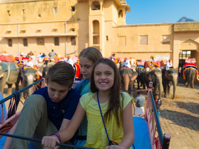 Charlie Knowles, Luly Knowles and Cliona Colgan in Jaipur. Picture: Adityendra Solanki