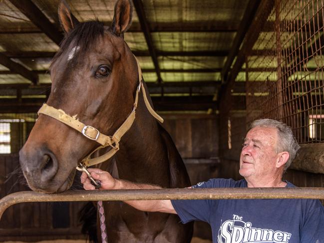 Trainer John Shelton with his runner in the Koscisuko, Belflyer.