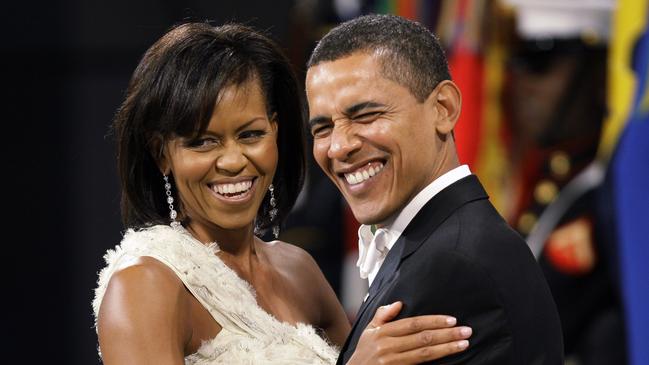 President Barack Obama and first lady Michelle Obama as they dance together at the Obama Home States Inaugural Ball in Washington. Picture: Charlie Neibergall