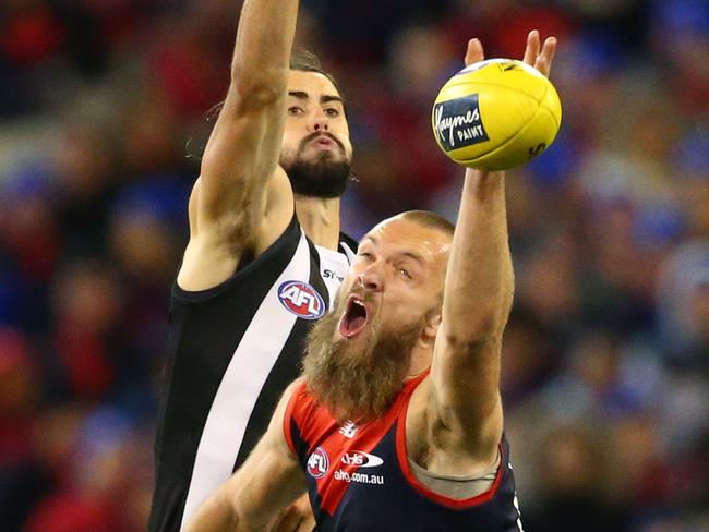 Gawn says Brodie Grundy’s strength is one of his assets. Pic: Getty Images