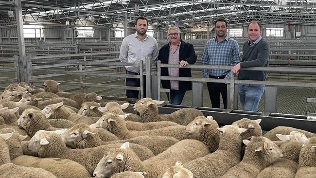 James Hardwick, KFG ceo Dean Goode, Luke Hardwick and KGF Australian division president Jiah Falcke. Picture: Kilcoy Global Foods