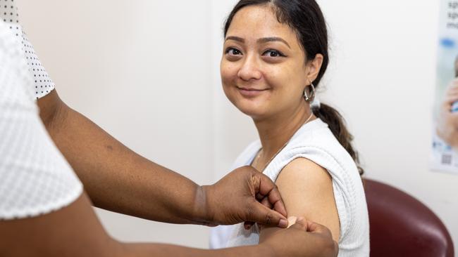 Bakewell mum-to-be Pritee Shrestha receives an RSV vaccine. The vaccine is being made free for pregnant women across the country from February 3, 2025. Picture: Supplied.