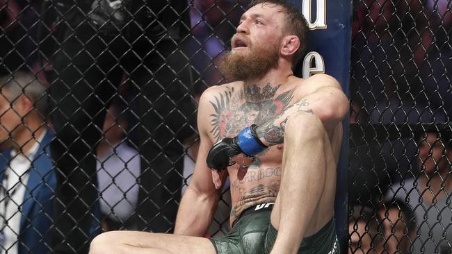 Conor McGregor reacts after losing to Khabib Nurmagomedov