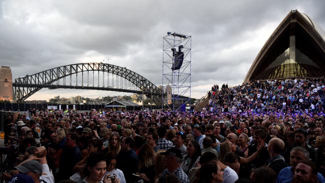 Crowds gather ahead of Crowded House performing their 20th anniversary show at the Sydney Opera House.