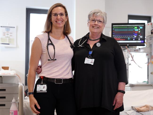 Dr Heather Low (right) with fellow ICU doctor Sarah Wesley at Royal North Shore Hospital. Picture: Sam Ruttyn