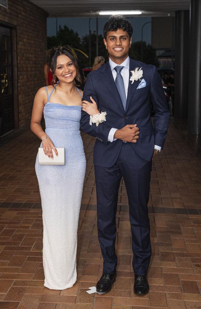 Stephanie Fernando partners Aaron Nelbin to the Toowoomba Grammar School formal at Rumours International, Wednesday, November 13, 2024. Picture: Kevin Farmer