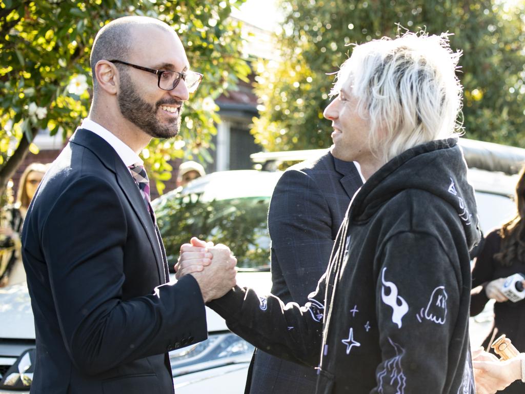 A first homebuyer congratulated after securing a home in Marrickville. Picture: Monique Harmer