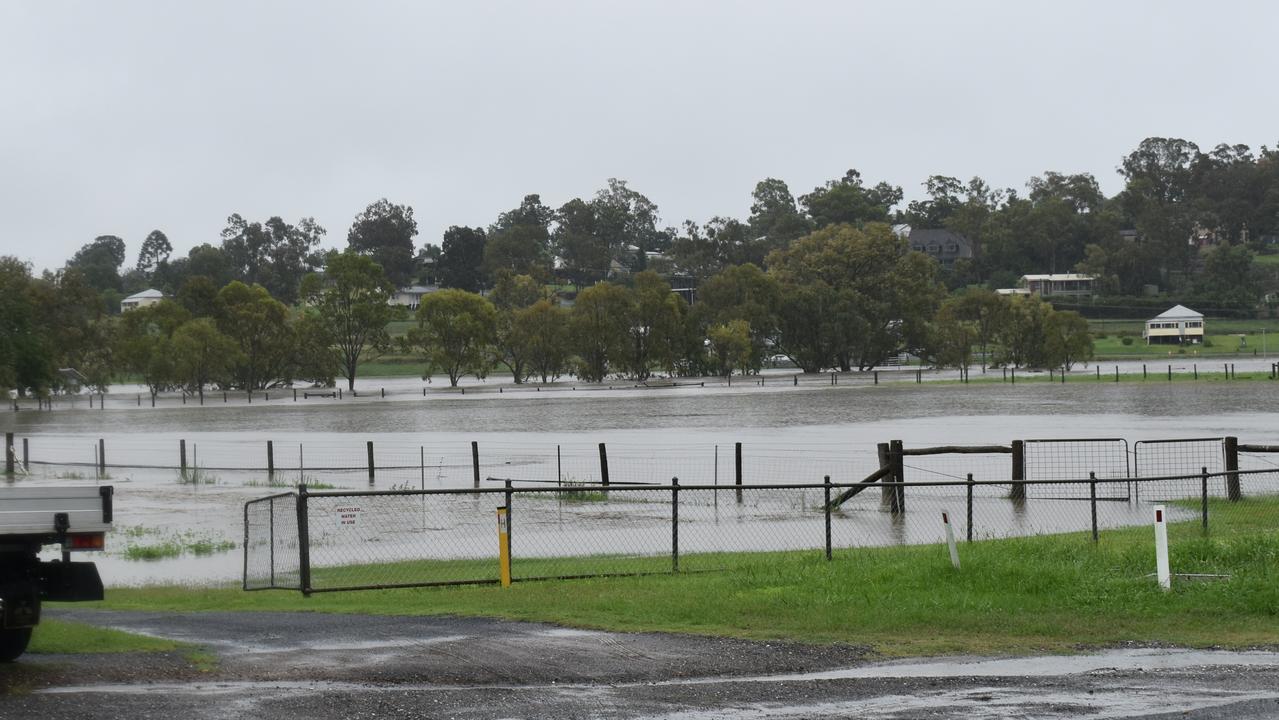 Sports fields near Warwick High underwater after the Condamine River flooded at more than 6m. Picture Jessica Paul / Warwick Daily News