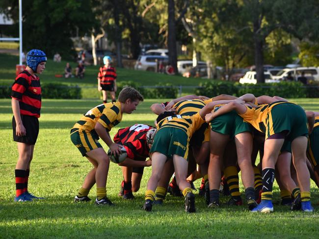 St Brendan's Stacey Hollingsworth feeding the scrum in the under-15 boys grand final at Rugby Park.