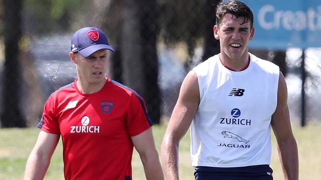 Marty Hore reacts after being injured at training. Picture: Michael Klein