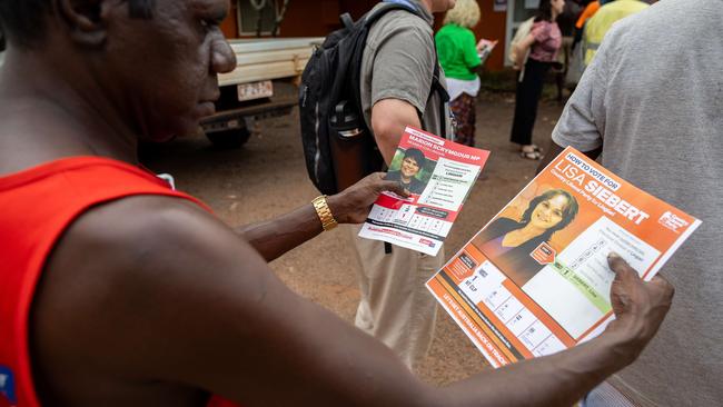 Remote voters attended the AEC mobile polling station in Pirlangimpi for the launch of the 2025 federal election. Picture: Pema Tamang Pakhrin