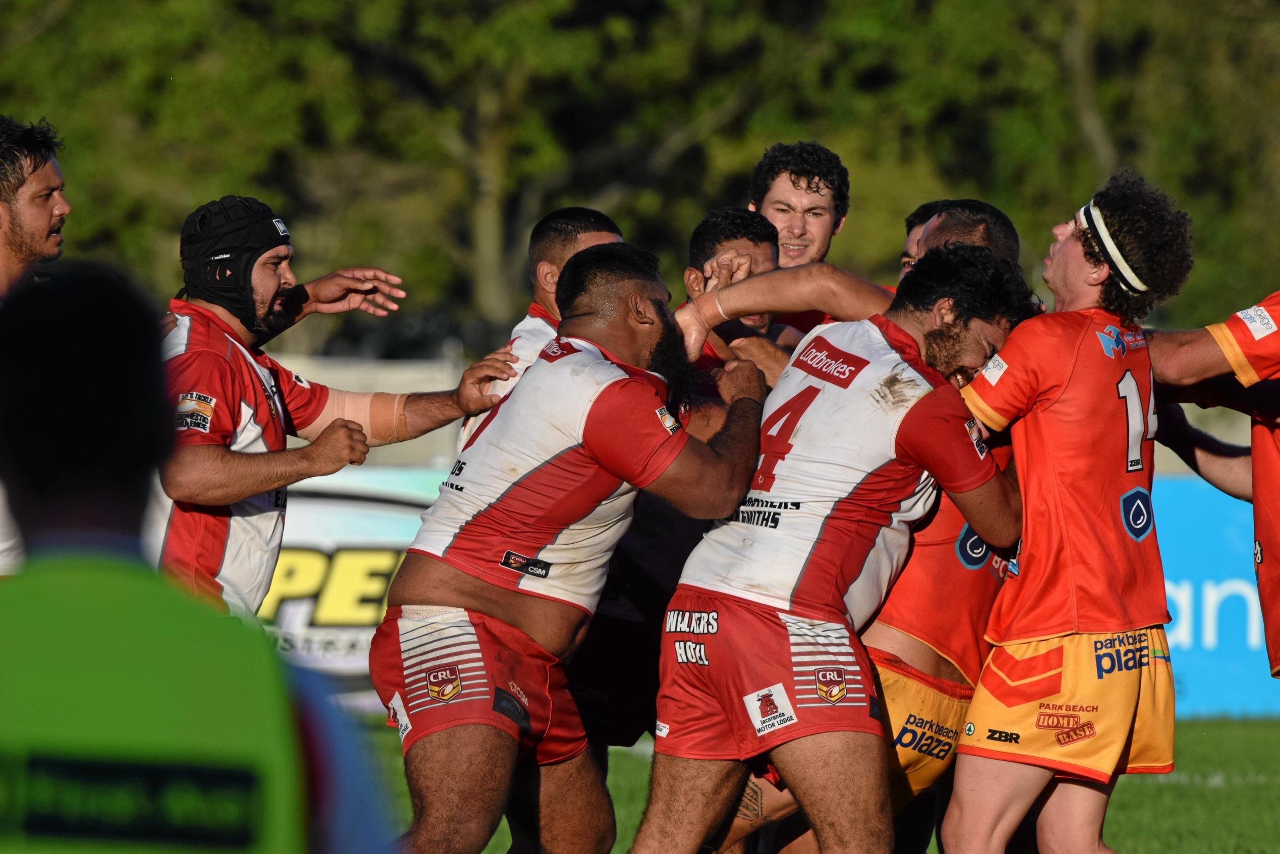 The Coffs Harbour Comets v South Grafton Rebels game had to be stopped early after numerous fights broke out and players were sent from the field.