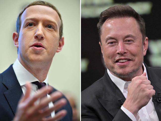 (FILES) (COMBO/FILES) This combination of file photographs created on June 22, 2023 shows SpaceX, X (ex-Twitter) and electric car maker Tesla CEO Elon Musk during his visit at the Vivatech technology startups and innovation fair at the Porte de Versailles exhibition center in Paris on June 16, 2023 (R) and Facebook founder Mark Zuckerberg testifying before the House Financial Services Committee in the Rayburn House Office Building in Washington, DC on October 23, 2019. Elon Musk said on August 5, 2023 that the 
