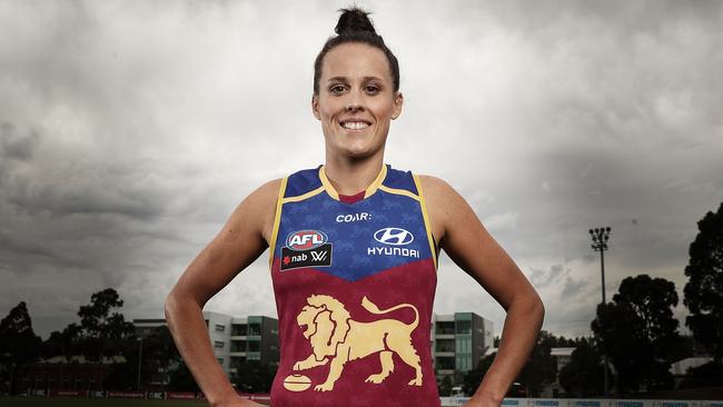 MELBOURNE, AUSTRALIA — FEBRUARY 01: Emma Zielke of the Lions poses for a photograph during the 2017 AFL Women's Competition Launch at Laurens Hall on February 1, 2017 in Melbourne, Australia. (Photo by Scott Barbour/Getty Images)