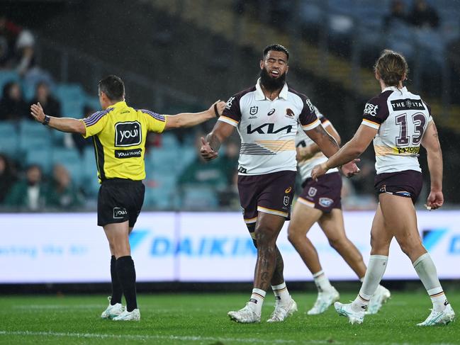 Payne Haas was at his barnstorming best for the Broncos, but he can’t do it all himself. The Broncos clearly need another middle forward to step up. Picture: NRL Imagery