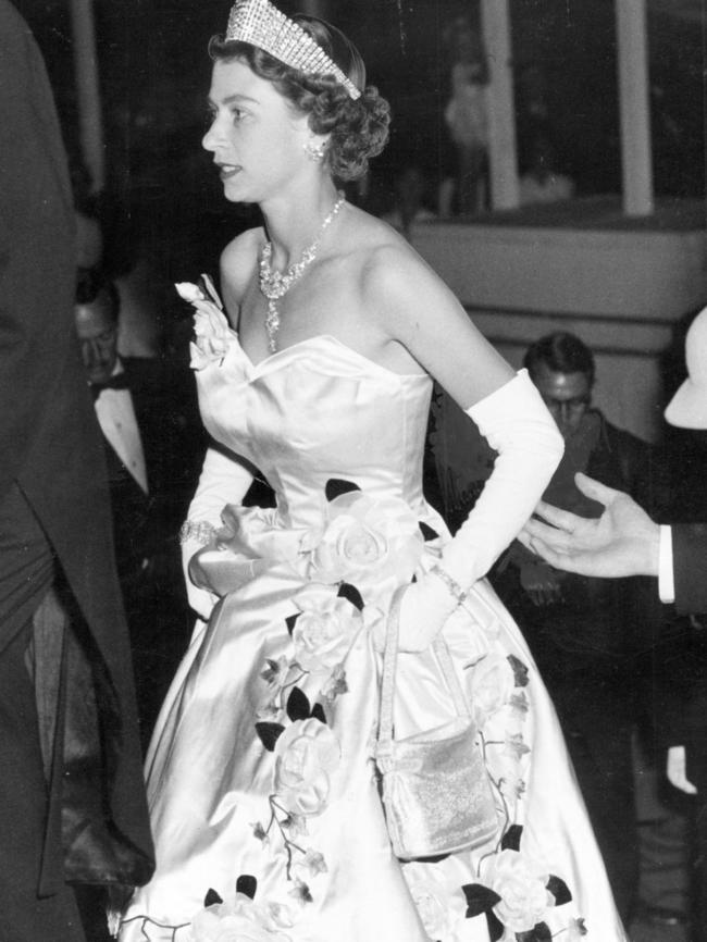 Glamour queen ... at a state ball in Sydney, 1954.