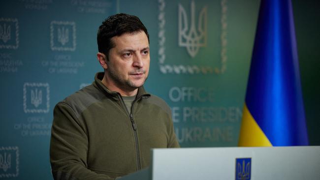 Ukrainian president Volodymyr Zelensky addresses citizens from Kyiv yesterday. Picture: AFP